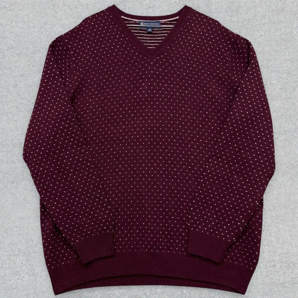 Brooks Brothers Sweater Men's XL Burgundy Italian Yarn Geometric Wool Blend Dad